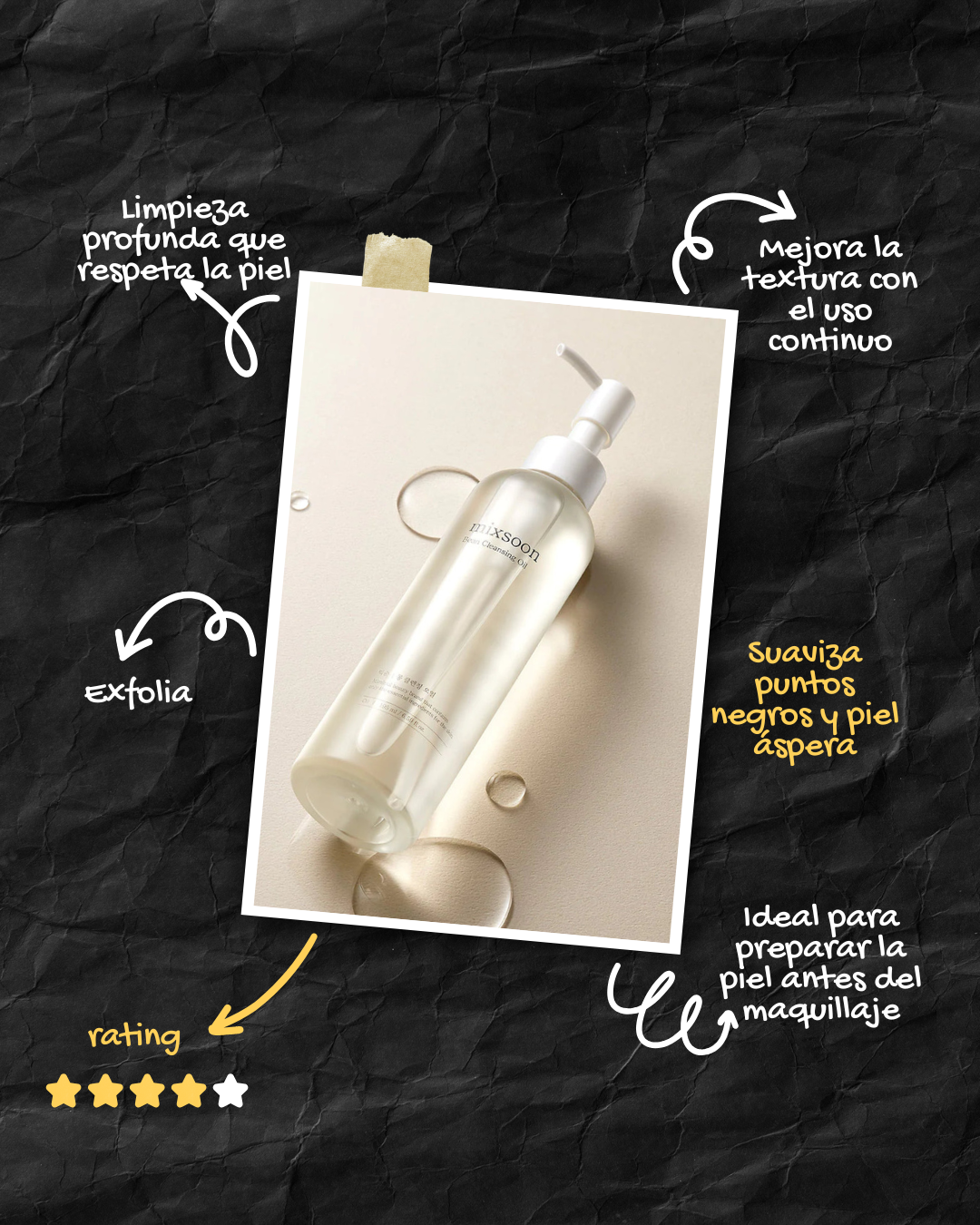 Aceite coreano Mixsoon con extractos de frijol para piel sensible